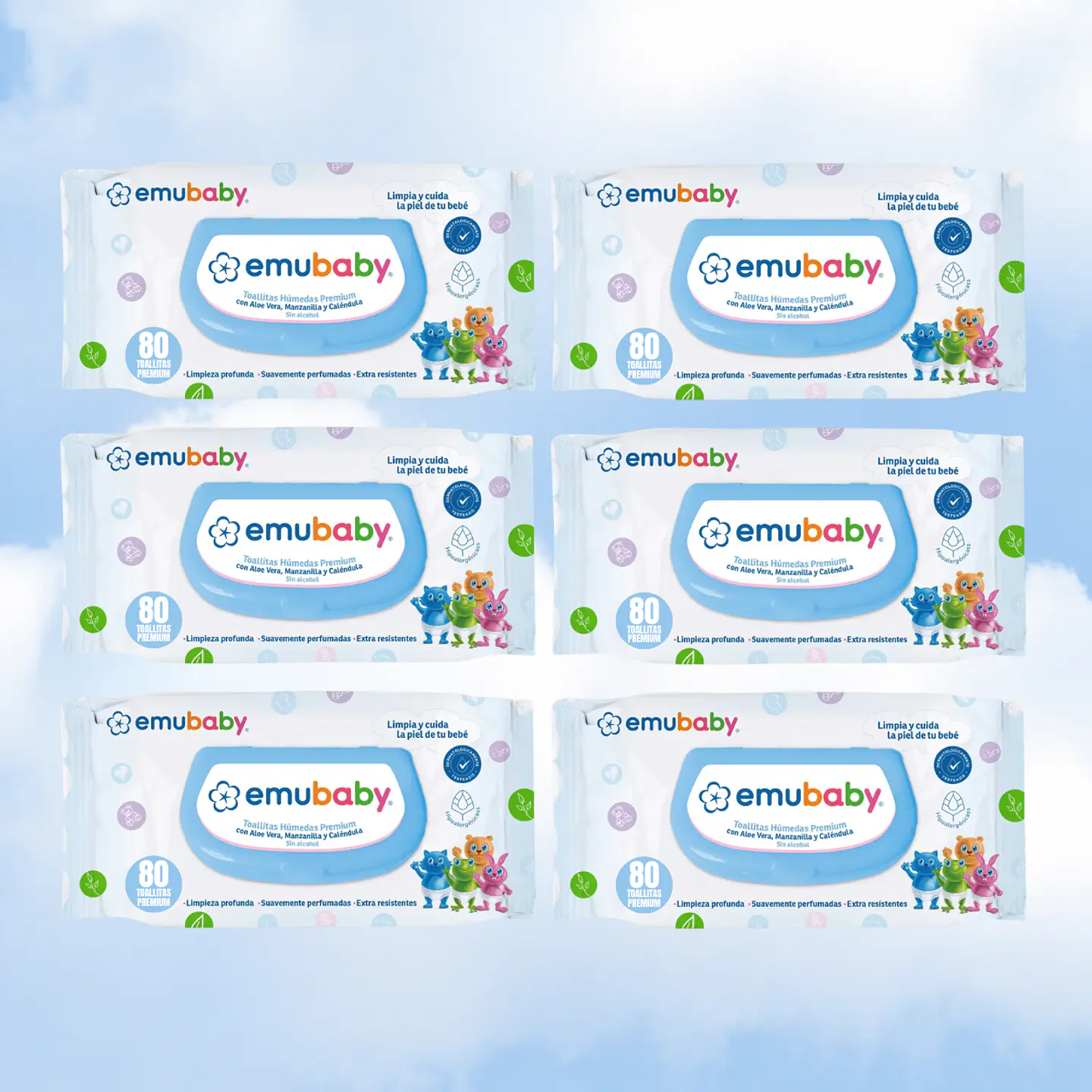 TOALLITAS HUMEDAS EMUBABY CON TAPA 80 - 6 UNIDADES 1