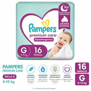 Pampers premium care talla G manga 128 pañales manga