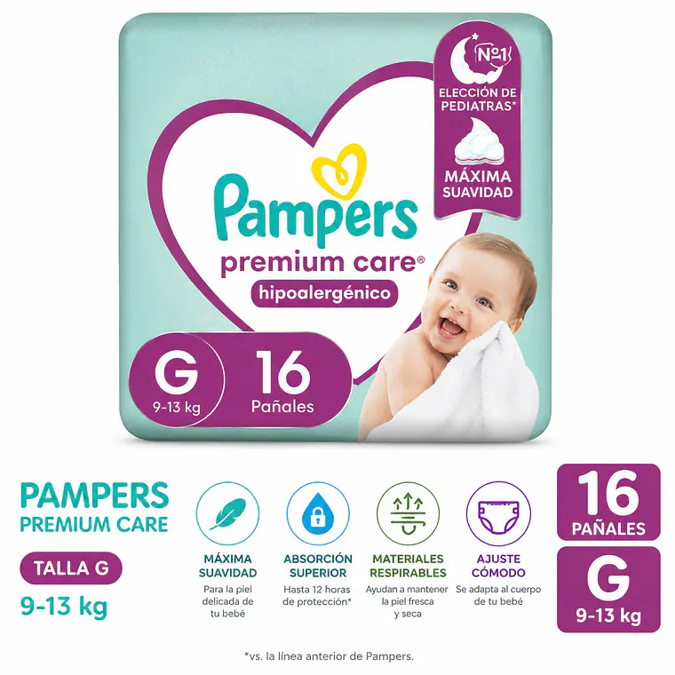 Pampers premium care talla G manga 128 pañales manga 1