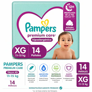 Pampers premium care talla XG manga 128 pañales