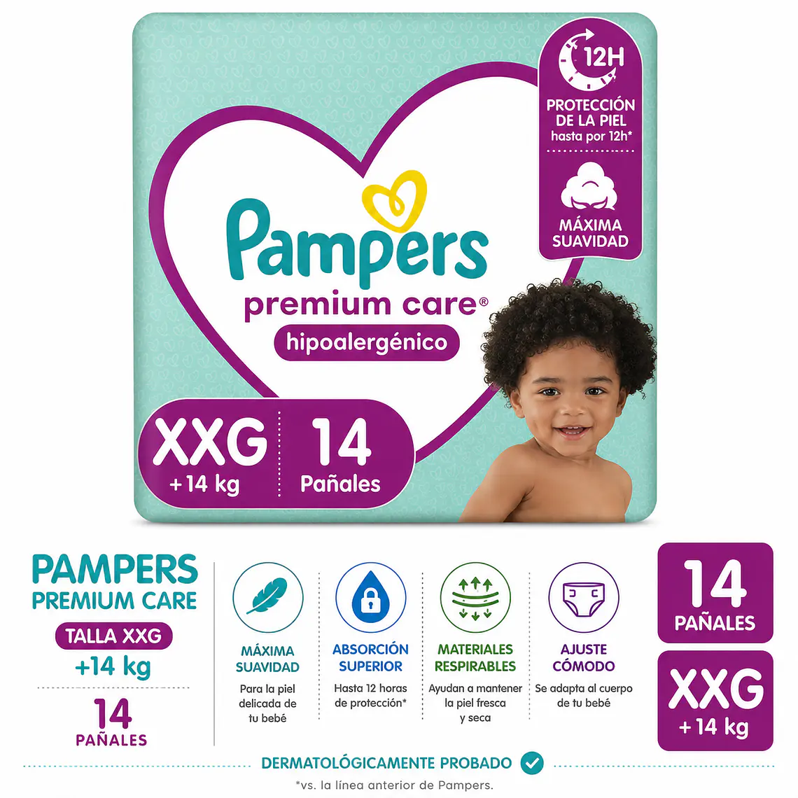 Pampers premium care talla XXG manga 128 pañales 1