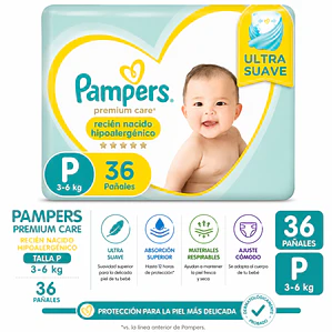 Pampers premium care talla P  de 36 pañales