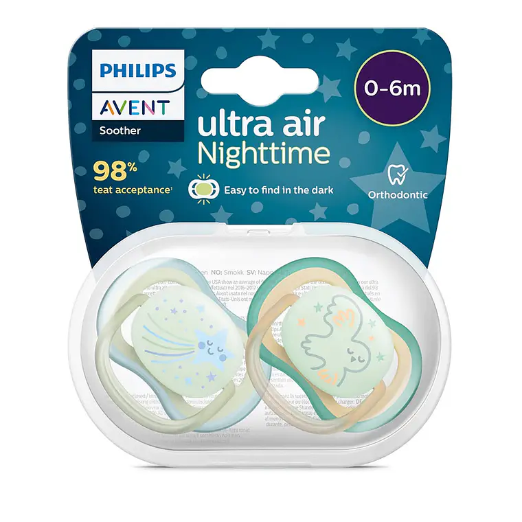 Chupetes Philips Avent Ultra Air Nighttime 0-6 meses Niño 1