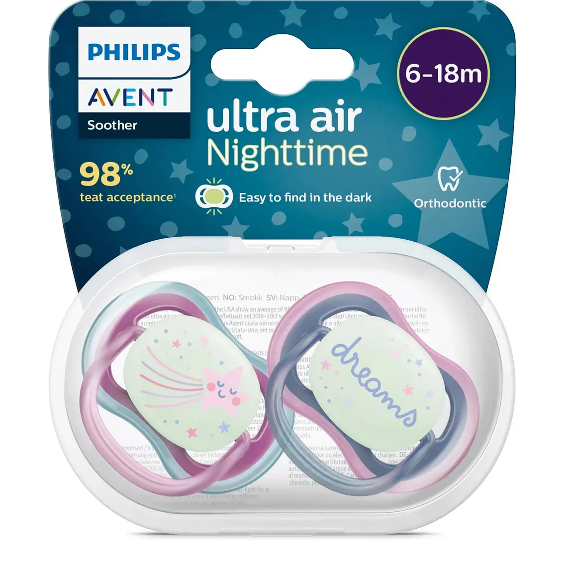 Chupetes Philips Avent UA Night 6-18M Niña 1