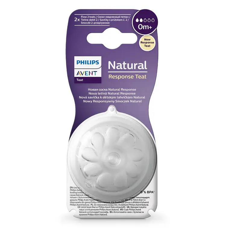 Tetina Natural Philips Avent, flujo lento 0m+, Flujo 2 1