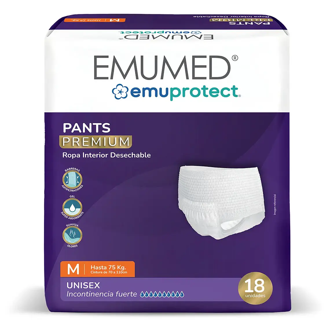 Emumed Pañal adulto Pants talla M, 18un 1