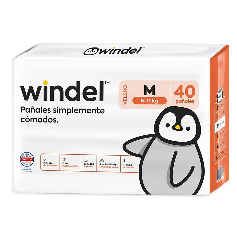 Windel Velcro talla M, 40un 1