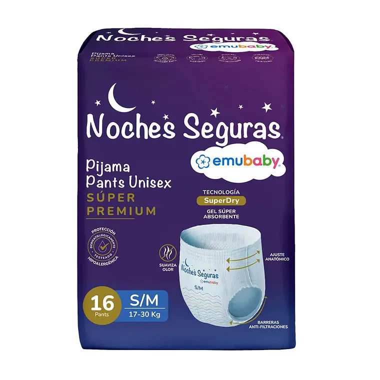 Emubaby Pañal Pants Noche Segura talla S/M, 16un 1