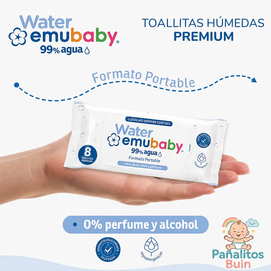 Emubaby Water Toallitas húmedas pack de 4, 32un 2