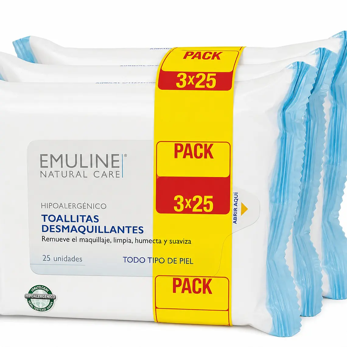 Emuline Toallitas desmaquillantes pack 3, 75un 1