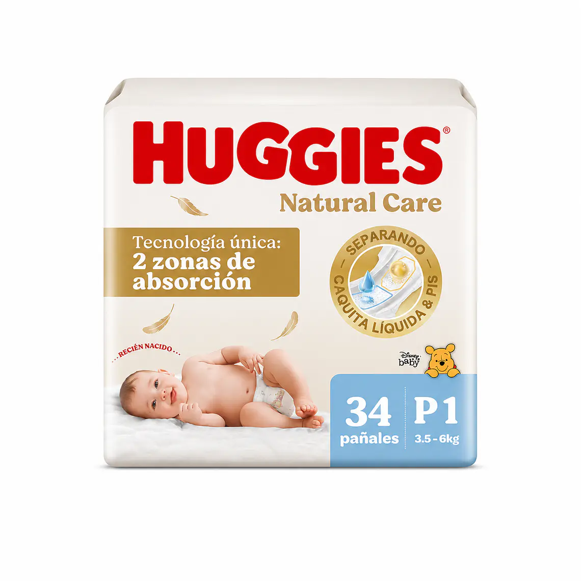 Huggies Natural care talla P, 34un 1