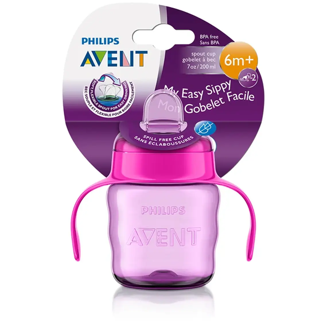Vaso chupete antiderrame Avent Rosado 200ml 1