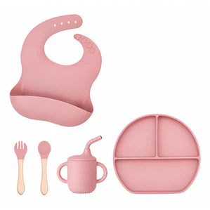 Set alimentacion silicona Rosado, 5pzs