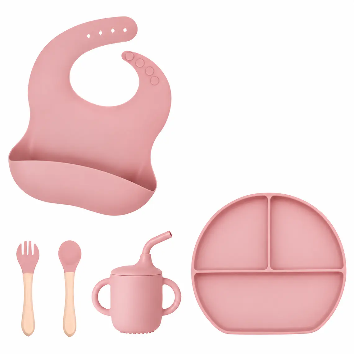 Set alimentacion silicona Rosado, 5pzs 1