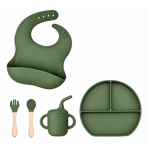 Set alimentacion silicona Verde musgo, 5pzs