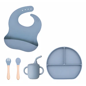 Set alimentacion silicona celeste, 5pzs