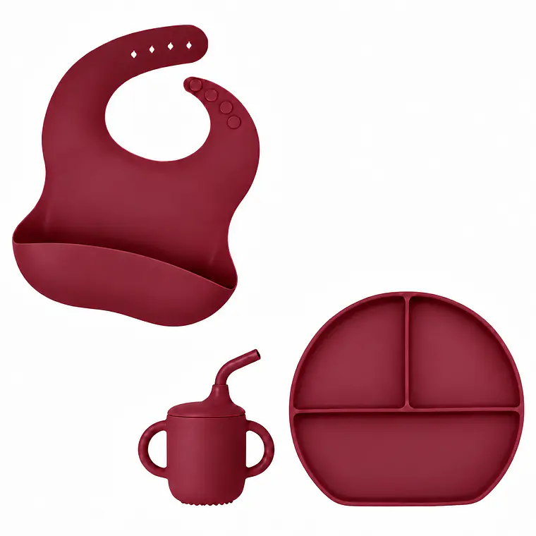 Set alimentacion silicona Burdeo, 5pzs 1