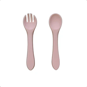 Set cuchara y tenedor de silicona Rosa palo