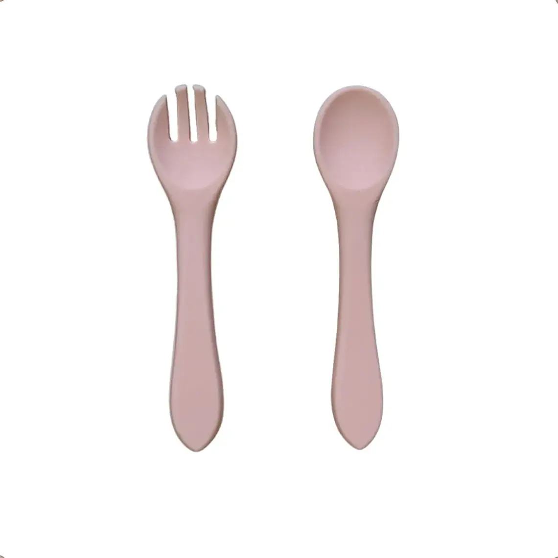 Set cuchara y tenedor de silicona Rosa palo 1