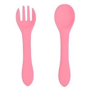 Set cuchara y tenedor de silicona Rosado