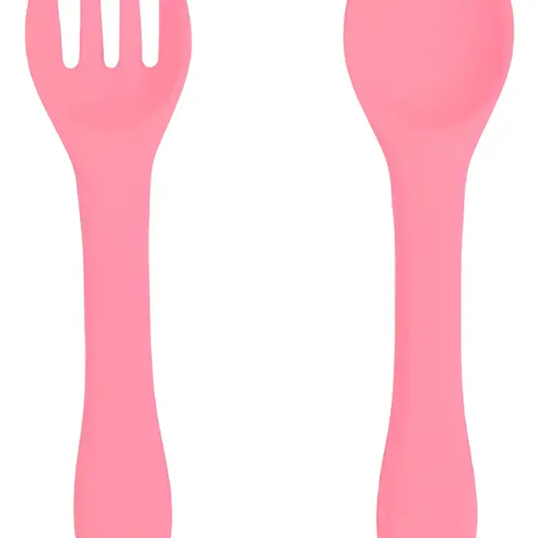 Set cuchara y tenedor de silicona Rosado 1