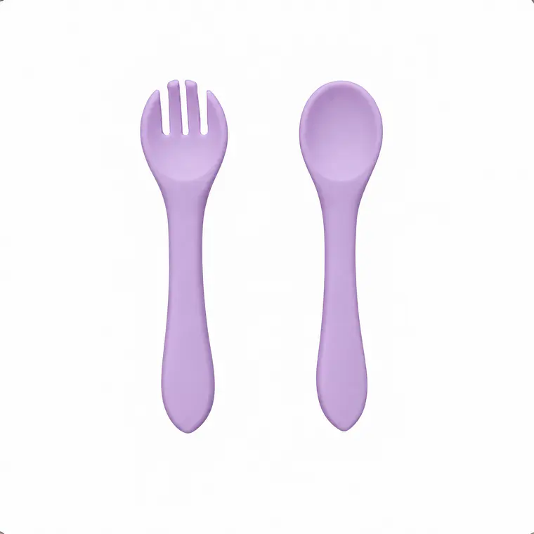Set cuchara y tenedor de silicona Lila 1