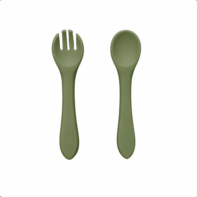 Set cuchara y tenedor de silicona Verde musgo 1