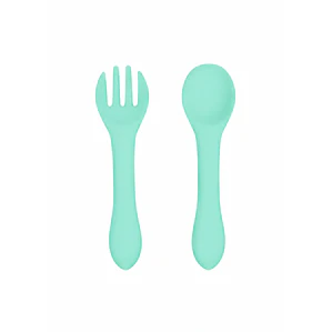 Set cuchara y tenedor de silicona Verde agua 