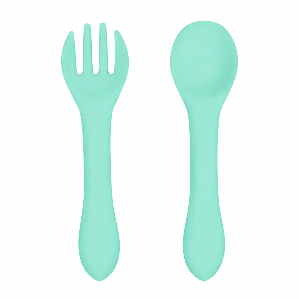 Set cuchara y tenedor de silicona Verde agua  1