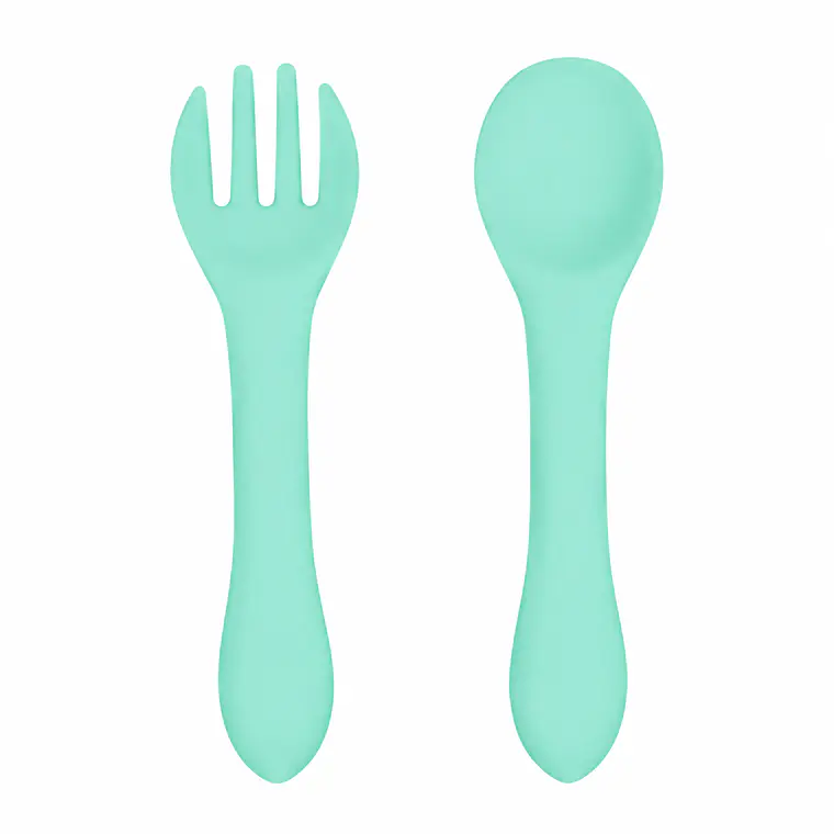 Set cuchara y tenedor de silicona Verde agua  1