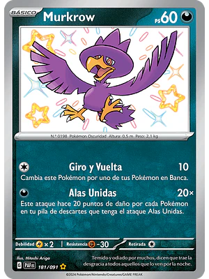 Murkrow - 181/091 - Shiny Rare - Español
