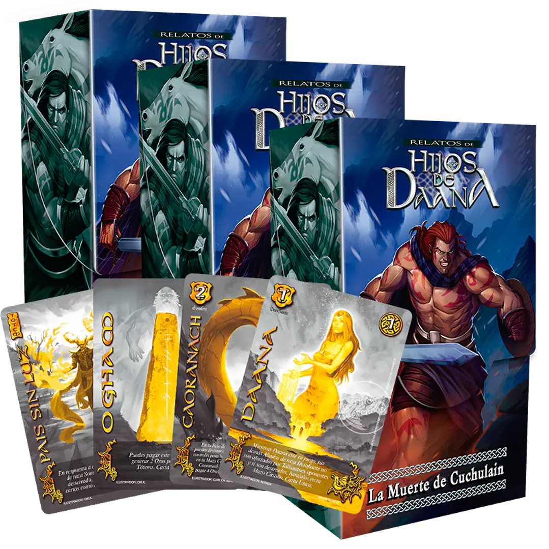 PREVENTA 3 RELATOS DE HIJOS DE DAANA - MUERTE DE CUCHULAIN + 2 CARTAS SECRETAS AL AZAR 1
