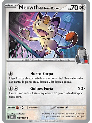 MEOWTH DEL EQUIPO ROCKET 149/182 - Singles Pokemon TCG