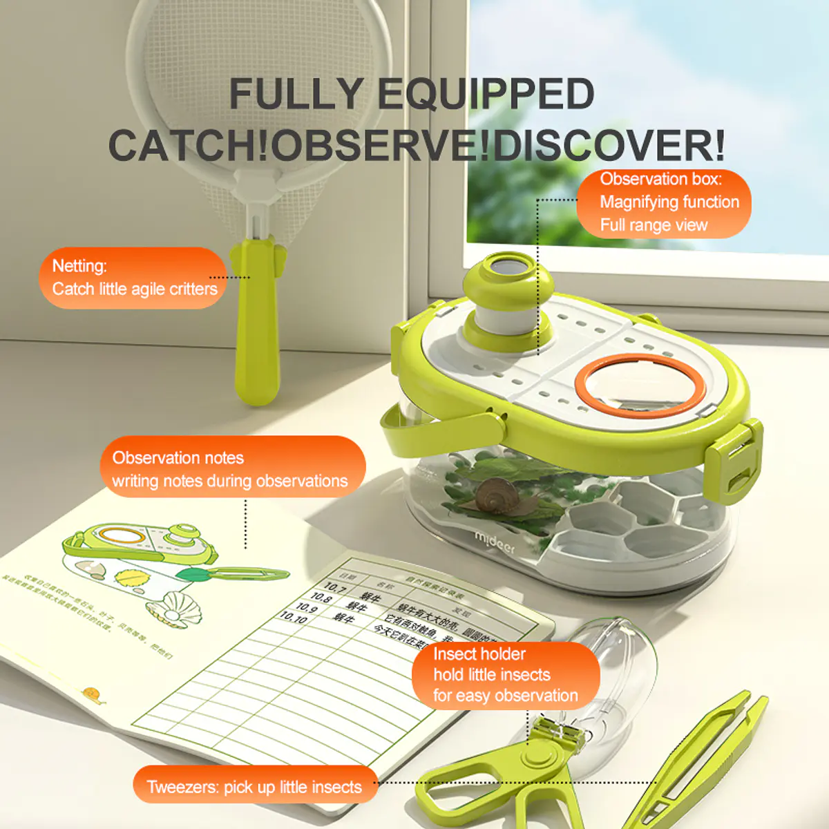 YISKY Caja De Observación De Insectos Con Lupa – Kit De Explorador Con Pinzas, Lupa 2.6x Y 4.5x, Ventilación Y Correa Ajustable, Para Niños Y Adultos, Ciencia Natural