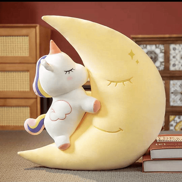 Peluche almohada luna con unicornio kawaii 50 cm 2