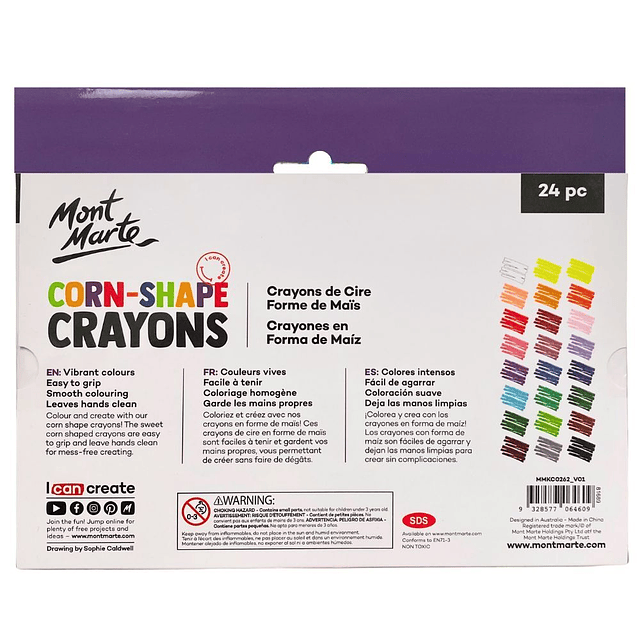 24 Crayones ergonómicos con forma de maiz Mont Marte