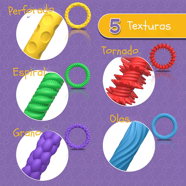 Set de 5 pulseras sensoriales con textura