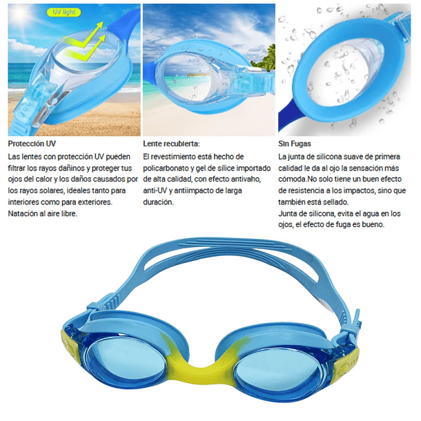 Lentes Natación Niños Piscina Uv Antiempañante Y Estuche