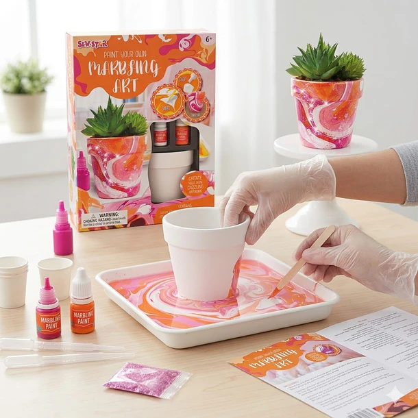 Kit de arte Decora tu Macetero con Pintura Marmoleada  4