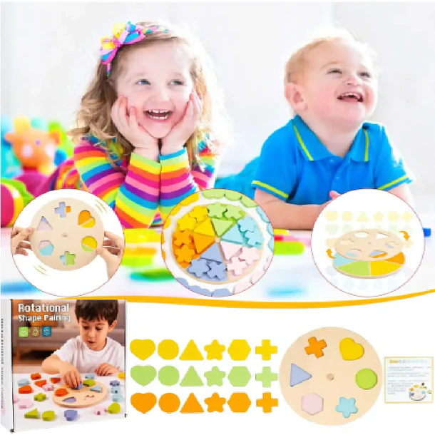 Puzzle de Encaje Giratorio Montessori - 36 Figuras de Madera y Colores 6
