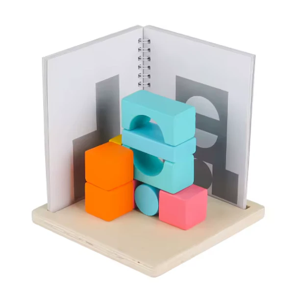 Juego de Bloques de Madera: Desafío de Percepción Espacial y Sombras 3D