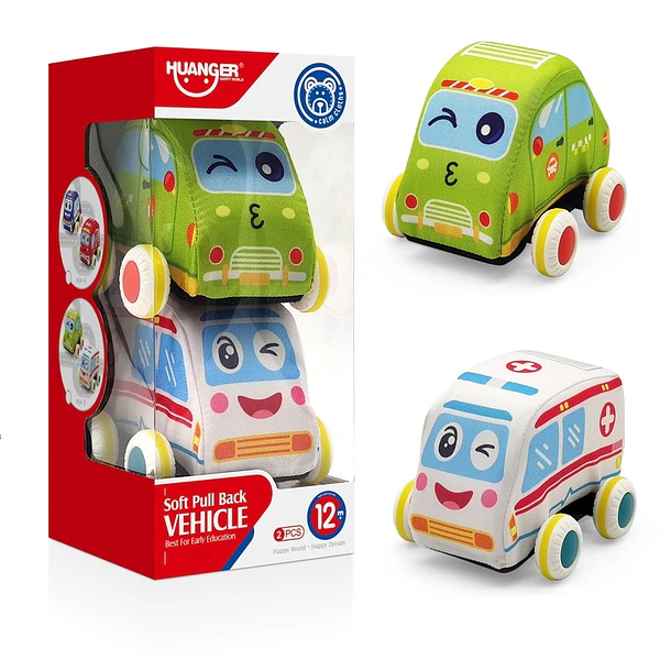 Set de 2 Autos de Peluche para Bebés - Vehículos de Tela Blandos y Seguros 4