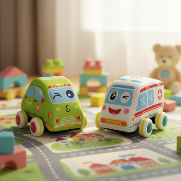 Set de 2 Autos de Peluche para Bebés - Vehículos de Tela Blandos y Seguros 6