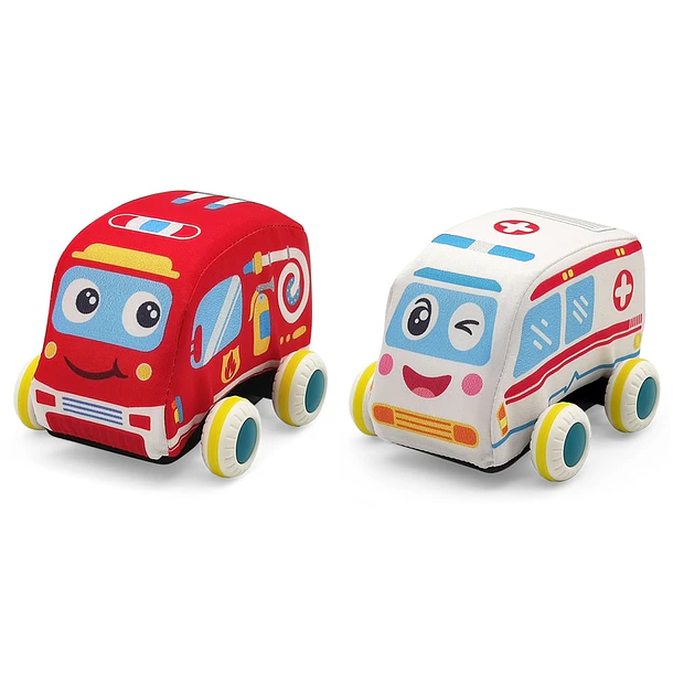 Set de 4 Autos de Peluche para Bebés - Vehículos de Tela Blandos y Seguros 3
