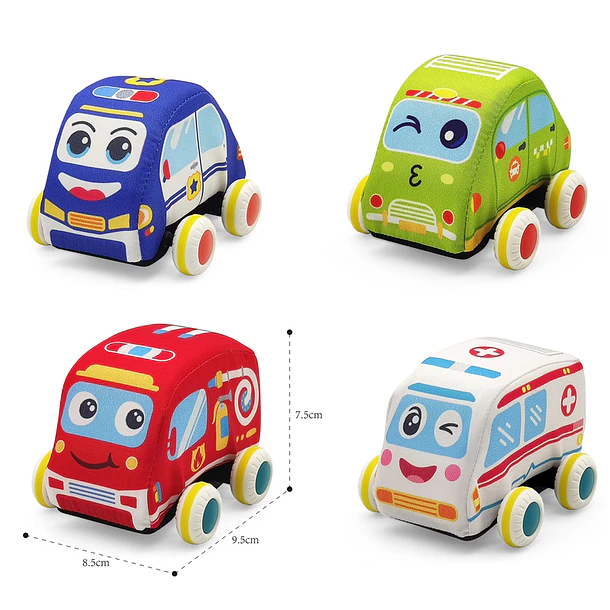 Set de 4 Autos de Peluche para Bebés - Vehículos de Tela Blandos y Seguros 7