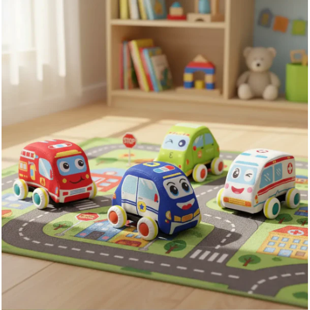 Set de 4 Autos de Peluche para Bebés - Vehículos de Tela Blandos y Seguros 8