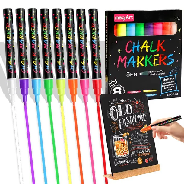 Marcadores de Tiza Líquida Neón 8 Colores | Borrables para Vidrio y Pizarras - 3mm 1
