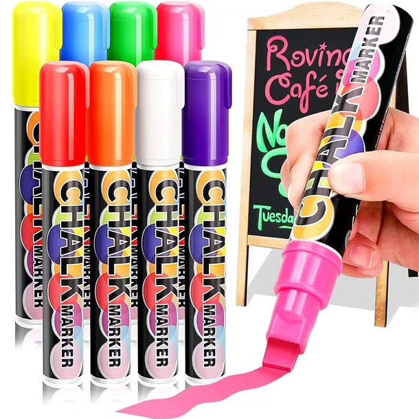 Marcadores de Tiza Líquida Neón 8 Colores | Borrables para Vidrio y Pizarras - 10mm 1