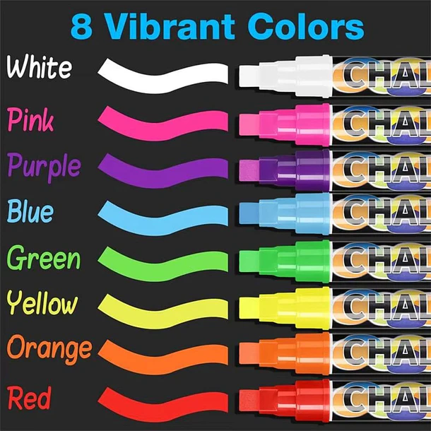 Marcadores de Tiza Líquida Neón 8 Colores | Borrables para Vidrio y Pizarras - 10mm 2