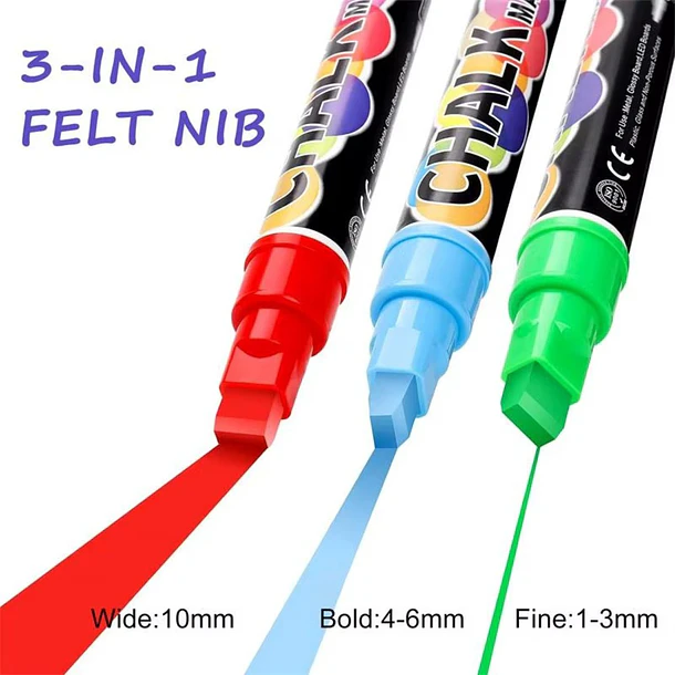 Marcadores de Tiza Líquida Neón 8 Colores | Borrables para Vidrio y Pizarras - 10mm 3
